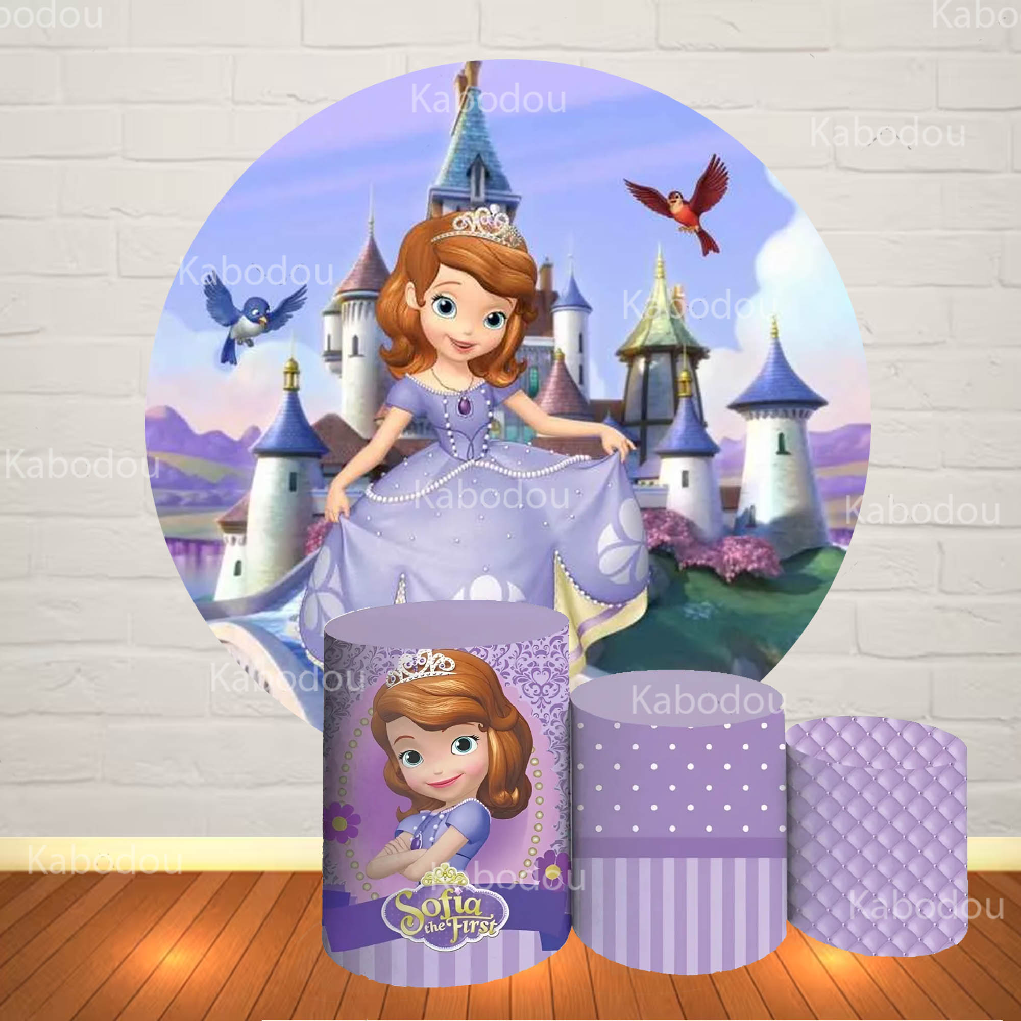 Photography Aesthetic - ソフィア・ザ・ファーストラウンド背景幕 赤ちゃんの誕生日パーティー ベビーシャワー 写真撮影用背景装飾 シリンダーカバー フォトブース