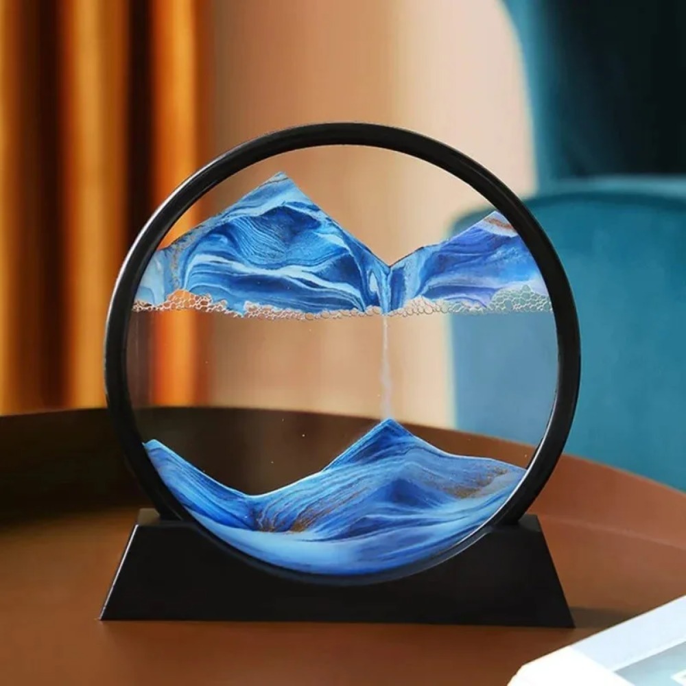 Photography Job - 2028 3D砂時計クイックサンド動く砂絵ラウンドガラス深海砂景クラフト流れる絵画ホームオフィスワークデコレーション