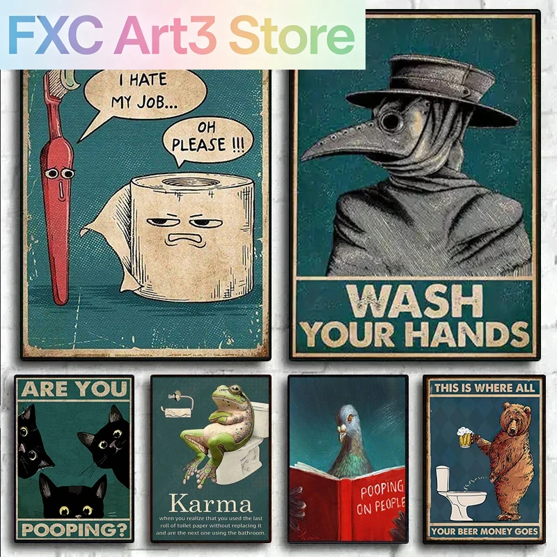 Photography Job - 1ピースフレームレス、ヴィンテージ「I Hate My Jobs」面白い歯ブラシトイレットペーパーポスター「Plague Doctor Wash