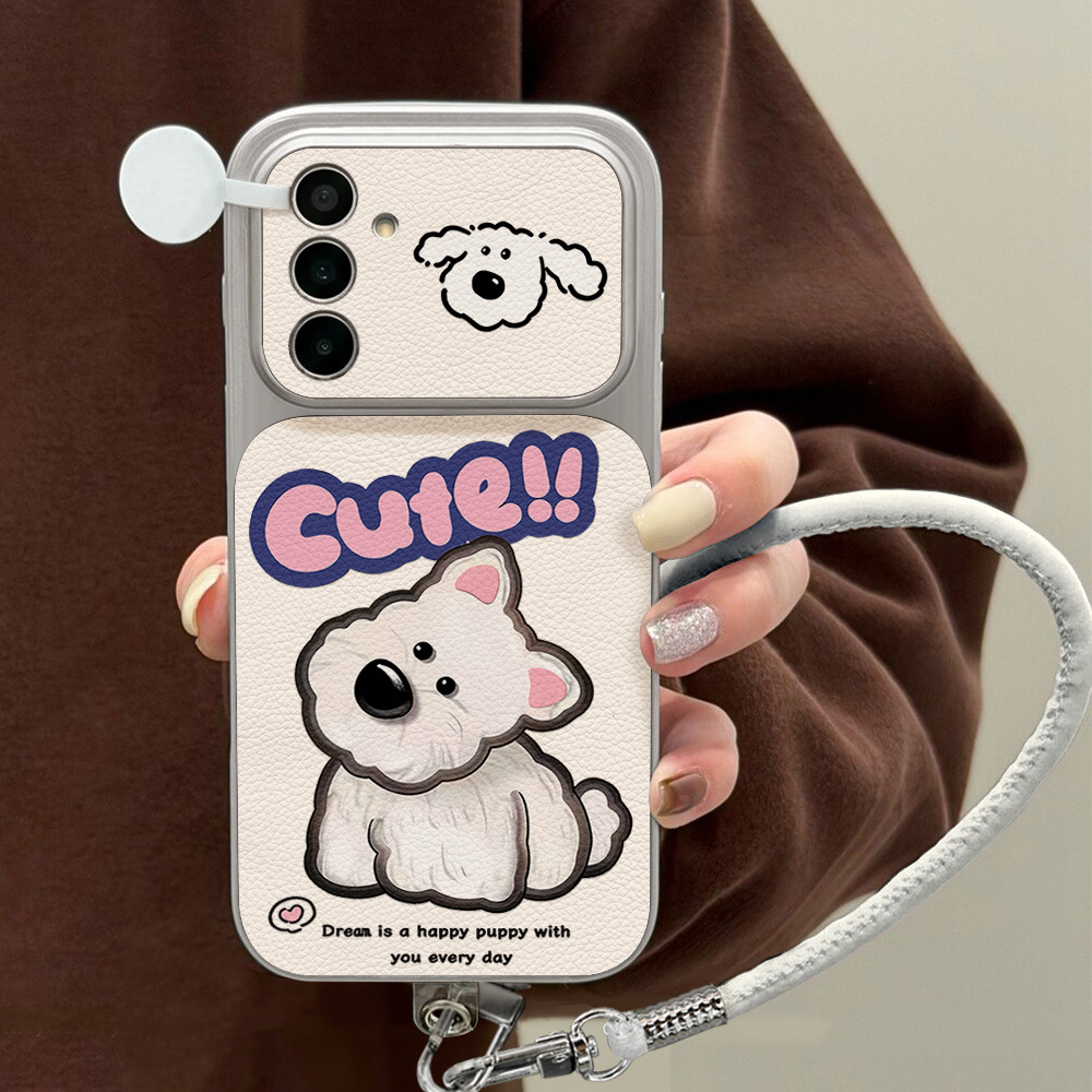 かわいい漫画犬柄のネックストラップ付きスマホケース、Sams - Camera Strap Leather のレビューと価格